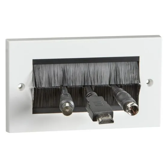Avenue 2 Gang Brush Faceplate Wall Cable Tidy White