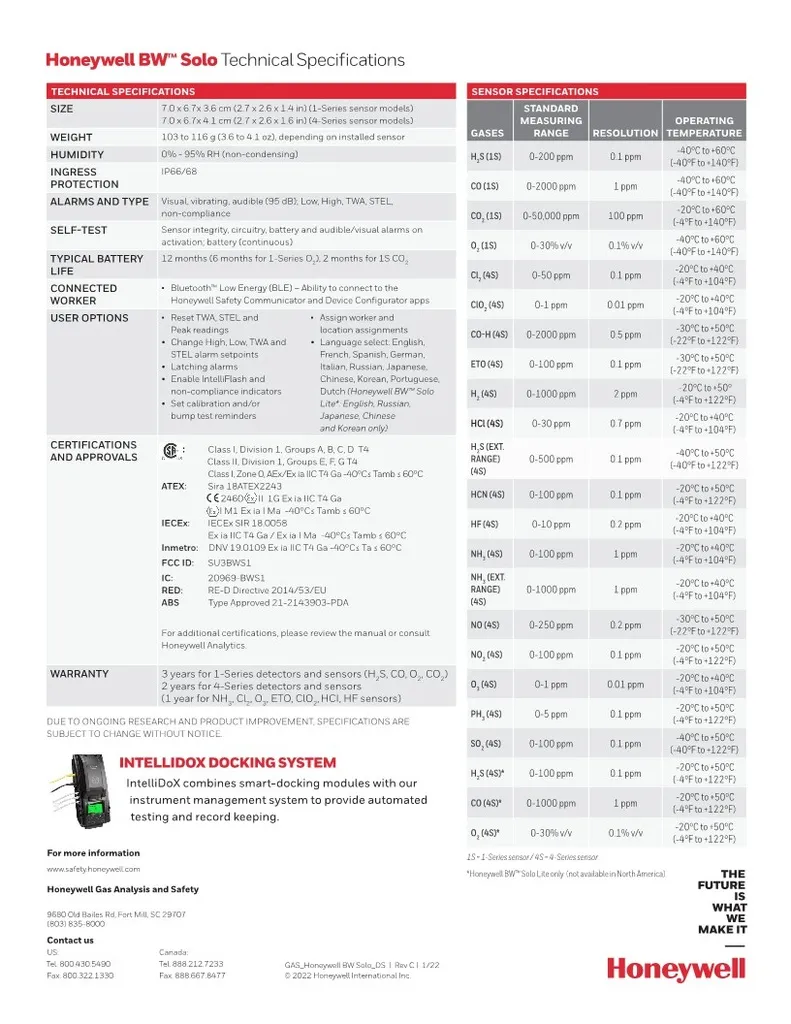 BW Solo Wireless Single-Gas Detector