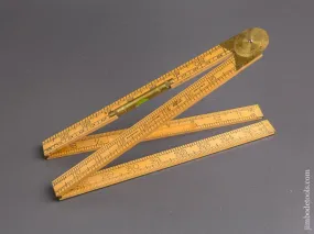 MINT Two Foot RABONE No. 1190 Boxwood & Brass Folding Rule with Protractor and Level - 85478